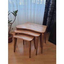 Ekübya Home Doğal Masif Ahşap Üçlü Zigon Sehpa Takımı (3 Lü)