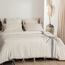 Ecocotton Charla Çift Kişilik Nevresim Takımı %100 Organik Pamuk Kenevir Karışımlı Ekru-Lacivert 200X220 cm