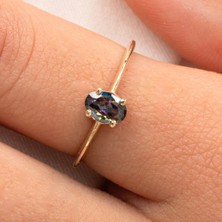 Fasek Gold Gümüş Yüzük - Mistik Topaz Oval Taşlı Spor Tek Taş 925 Ayar Gümüş Yüzük