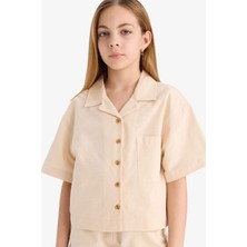 DeFacto Cropped Fit Keten Kısa Kollu Gömlek Kız Çocuk D7638A825SM
