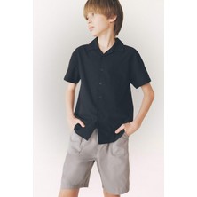 DeFacto Oversize Geniş Kalıp Polo Yaka Keten Görünümlü Kısa Kollu Gömlek Erkek Çocuk D5861A825SM