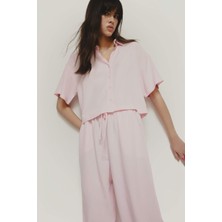 DeFacto Oversize Geniş Kalıp Keten Karışımlı Kısa Kollu Gömlek C3807AX24SP