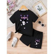 Calp Teks Kuromi 2704 Baskılı Şort/t-Shirt Alt-Üst Çocuk Yazlık Takım