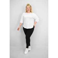 Kadın Büyük Beden Kısa Kollu Taş ve Inci Baskı Detaylı Oversize T-Shirt 1925-25
