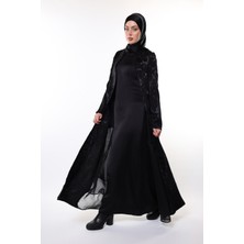 Jessica Kumaş Siyah Desenli Şık Abaya – Tesettür Moda (Sadece Abaya)