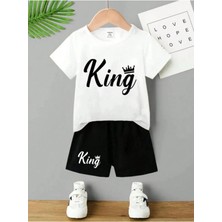 Calp Teks Kıng Basklı Şort/t-Shirt Alt-Üst Yazlık Çocuk Takım