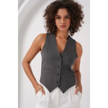 Gökyüzü Moda 6796 Kısa Dokuma Yelek - Füme