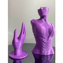 Mor Renk Dekoratif Takı Mankeni ve El 2'li Set Takı Teşhir Standı 30 ve 18 cm Takı Organizeri Küpe