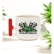 Karting Tasarımlı Kırmızı T Kulplu Seramik Baskılı Kupa Bardak 250 ml