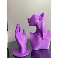 Mor Renk Dekoratif Takı Mankeni ve El 2'li Set Takı Teşhir Standı 23 ve 18 cm Takı Organizeri Küpe