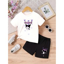 Calp Teks Kuromi 2704 Baskılı Şort/t-Shirt Alt-Üst Çocuk Yazlık Takım