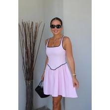 Pembe Biye Detay Mini Elbise