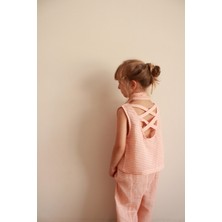 Fularlı Turuncu Çizgili Çapraz Şerit Detaylı Müslin Takım