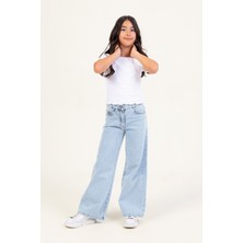 Dmb Boys & Girls Wide Leg Yüksek Bel Geniş Paça Jean Kız Çocuk Pantolon Pamuk Kumaşlı Casual Model