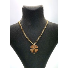 Gold Renk Yonca Yapraklı Kolye