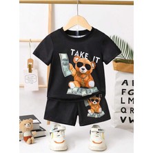 Calp Teks Take It Aycık Baskılı Şort/t-Shirt Alt-Üst Yazlık Çocuktakım