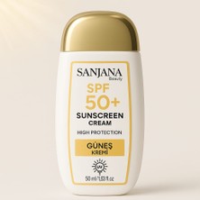 Sanjana Beauty Spf 50+ Güneş Koruyucu Krem | Yüksek Koruma | Uva/uvb Filtreli, Nemlendirici, Leke Karşıtı Güneş Kremi – 50 ml