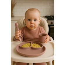 Bebek Vakumlu Mama Tabağı, Kaşığı ve Bardak Seti Silikon Bebek Beslenme Set