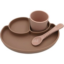 Bebek Vakumlu Mama Tabağı, Kaşığı ve Bardak Seti Silikon Bebek Beslenme Set