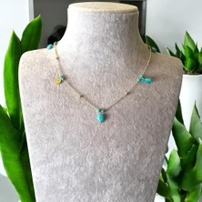 Turkuaz Detaylı ve Mini Paralı Bijuteri Kolye