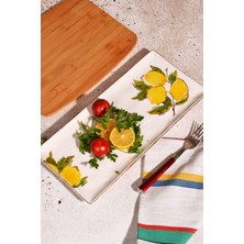 Limon Desenli El Yapımı Seramik Tabak - Sunum Servis Tabağı 36X17 cm