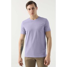 Twn Slim Fit Galaktik Leylak Düz Kabartma Baskılı T-Shirt 4EC148551753M