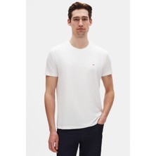D'S Damat Ds Damat Regular Fit Ekru Düz Nakışlı %100 Pamuk T-Shirt 4HC140632006M