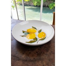 Limon Desenli El Yapımı Seramik Yemek Tabağı Takımı 22 cm 6 Adet