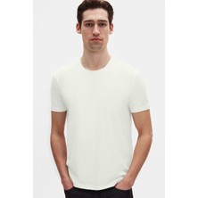Twn Slim Fit Ekru Düz Kabartma Baskılı T-Shirt 4EC148551753M