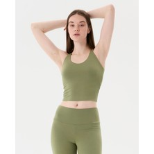 Ayma Active Kadın Açık Yeşil Halter Half Crop Bluz - EcoVero™ Viskoz, İç Sütyenli, Göğüs Pedli, Halter Yaka, Crop Spor Bluz