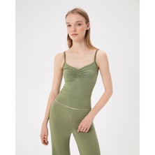 Ayma Active Kadın Açık Yeşil Büzgülü Askılı Atlet - EcoVero™ Viskoz, Göğüs Büzgü Detaylı, Tek Kat, Hafif ve Rahat İç/Dış Giyim