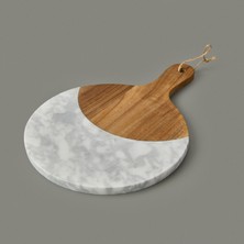 Evidea Kitchen Akasya Yuvarlak Sunum Tahtası - Kahverengi / Beyaz - 30X21 cm