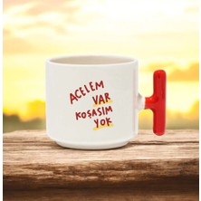 Acelem Var Koşasım Yok Tasarımlı Kırmızı T Kulplu Seramik Baskılı Kupa Bardak 250 ml