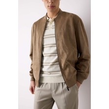 DeFacto Slim Fit Dar Kesim Süet Kolej Yaka Fermuarlı Çift Cepli Mevsimlik Baharlık Bomber Mont Ceket A3866AX25SP
