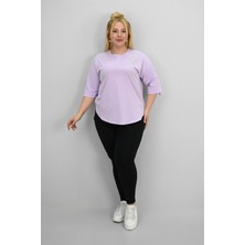 Moda Xlarge Kadın Büyük Beden Kısa Kollu Taş ve Inci Baskı Detaylı Oversize T-Shirt 1925-25