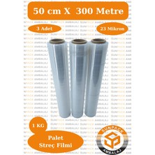 Streç Film 50CM x 300M 3 Adet, Şeffaf, 23 Mikron, 1400 Gr, Dayanıklı Eşya, Koli ve Palet Streci