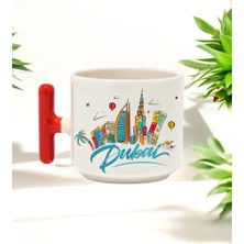 Dubai Tasarımlı Kırmızı T Kulplu Seramik Baskılı Kupa Bardak 250 ml