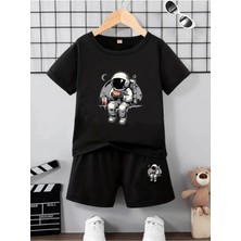 Calp Teks Nasa Astronot Baskılı Şort/t-Shirt Alt-Üs Çocuk Takım