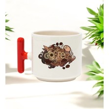 Hot Coffee Tasarımlı Kırmızı T Kulplu Seramik Baskılı Kupa Bardak 250 ml