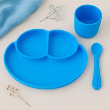 Bebek Vakumlu Mama Tabağı, Kaşığı ve Bardak Seti Silikon Bebek Beslenme Set