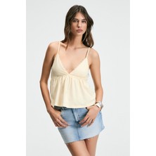 Grimelange CLARVIA Kadın Üçgen Göğüs Kuplu Dantel Detaylı Ayar Askılı Sarı Bluz