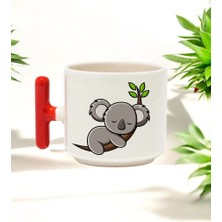 Koala Tasarımlı Kırmızı T Kulplu Seramik Baskılı Kupa Bardak 250 ml