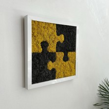 30X30 cm Puzzle Desenli Yosun Tablo | El Yapımı, Bakım Gerektirmeyen Doğal Duvar Dekoru | Sarı-Siyah Kontrastlı Bitki Sanatı