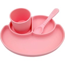 Bebek Vakumlu Mama Tabağı, Kaşığı ve Bardak Seti Silikon Bebek Beslenme Set