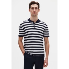 D'S Damat Ds Damat Regular Fit Lacivert Çizgili T-Shirt 4HC060112010M