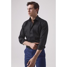 D'S Damat Ds Damat Slim Fit Siyah Düz Gömlek 4HE02DY05006M