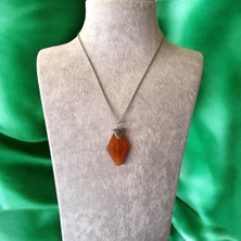 Akik Uçlu Kare Taşlı Çelik Doğal Taş Kolye