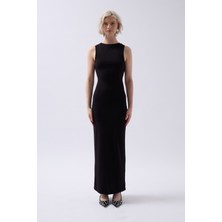 Halter Yaka Maxi Günlük Siyah Elbise