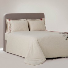 Ecocotton Charla Battal Boy Nevresim Takımı %100 Organik Pamuk Kenevir Karışımlı Ekru-Kırmızı 240X220 cm