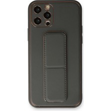 Newface iPhone 12 Pro Kılıf Coco Deri Standlı Kapak - Füme